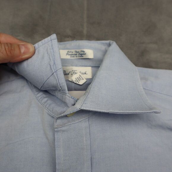 Paul Fredrick Shirt Mens 15.5 32 Blue Oxford Non Iron Two Ply Pinpoint Long Slv - Picture 7 of 16